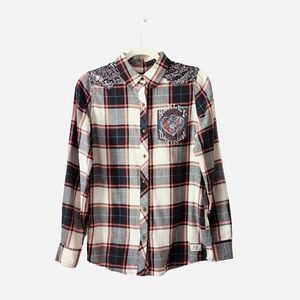 Harley Davidson Sequins Plaid Flannel‎ Long Sleeve Shirt Size Medium